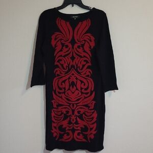 Nine West Black Dress with Red Pattern Size L